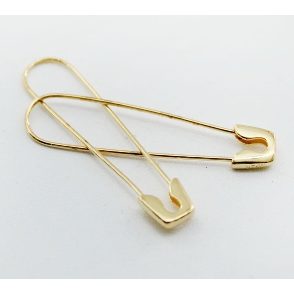925 Sterling Silver Gold Plated Safety Pin Dangle Drop Earrings 1.5 Inch 37mm